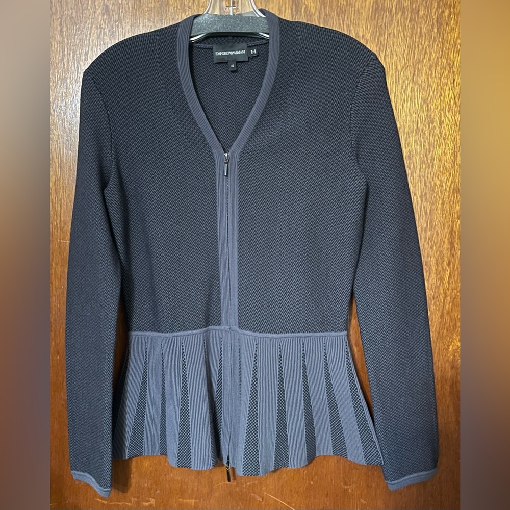 Emporio Armani cardigan with basques in charcoal, size 42 (6US) Medium